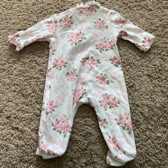 Little Me White and Pink Rose and Butterfly Print Footed Onesie - Picture 2 of 2